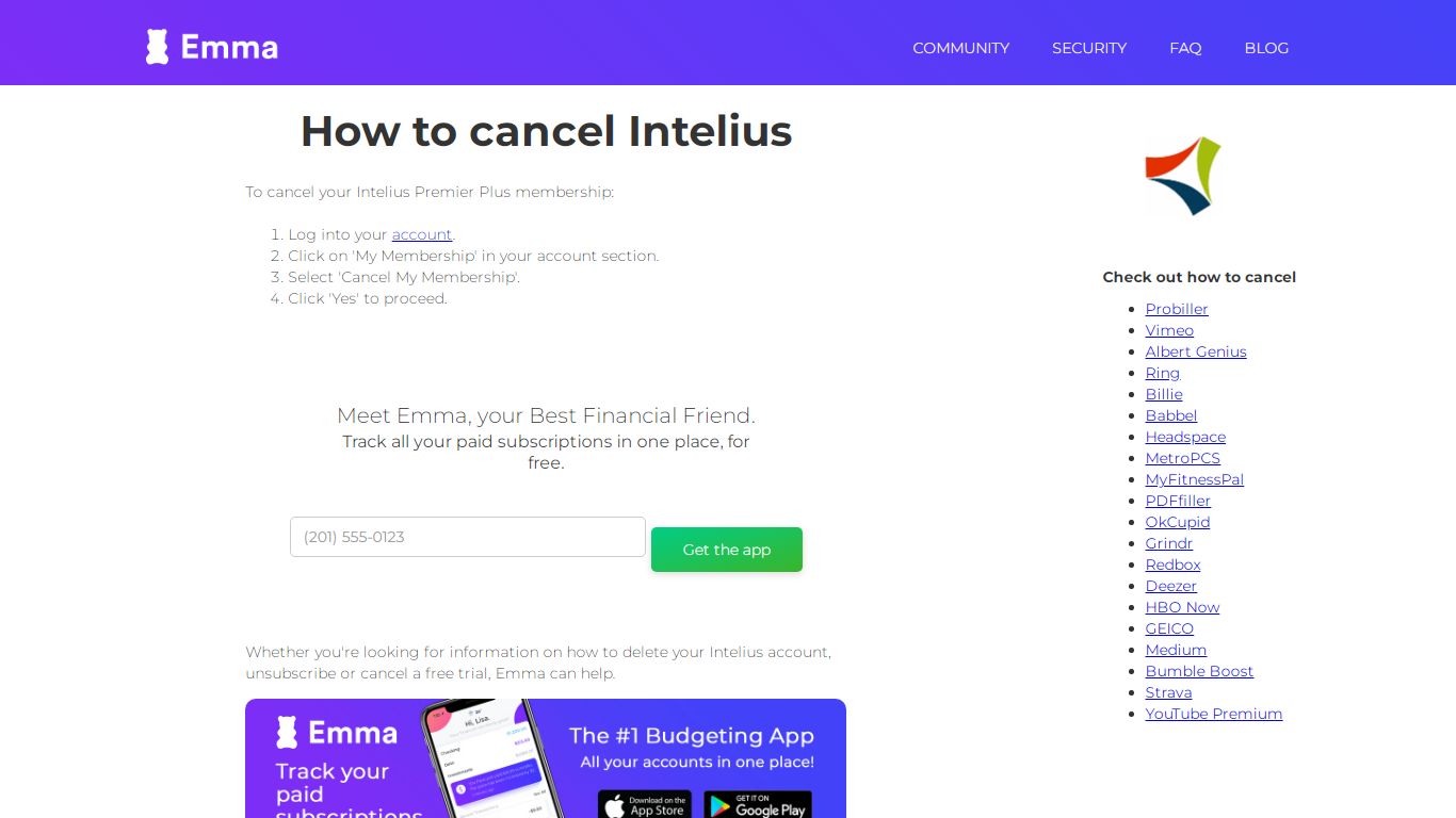 How To Cancel Intelius - Emma app